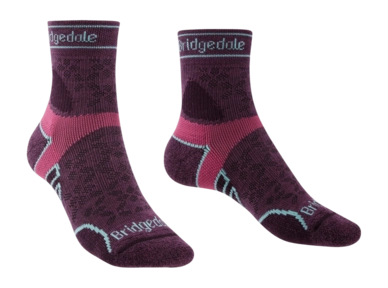 Sok Bridgedale Women Trail Run Lightweight T2 Merino Sport 3/4 Crew Charcoal Purple