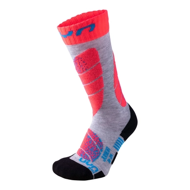 Chaussettes de Ski UYN Enfant Light Grey Corail Fluo