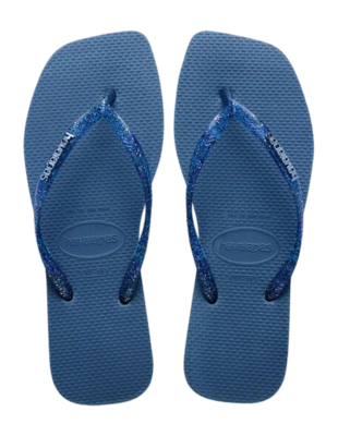 Slipper Havaianas Women Square Logo Metallic Comfy Blue