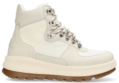 Baskets Shabbies Amsterdam Femme SHS1329 Midtop Baskets Cuir Combi Blanc Offwhite