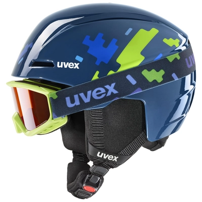 Skihelm Uvex Viti Set + Speedy Pro Kinder Blue Puzzle