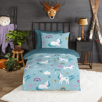Dekbedovertrek Good Morning Snowycorn Blue Flanel