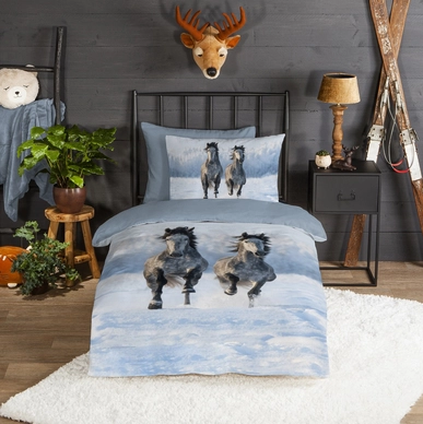 Dekbedovertrek Good Morning Snowhorses Grey Flanel