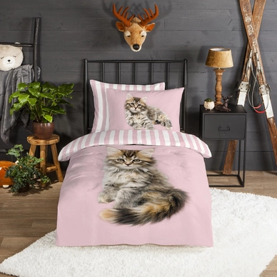 Dekbedovertrek Good Morning Cat Pink Flanel