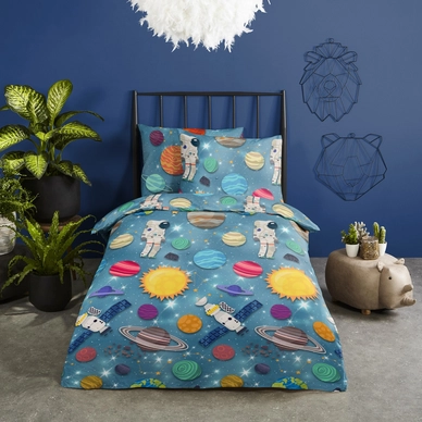 Dekbedovertrek Good Morning Spaceworld Blue Flanel