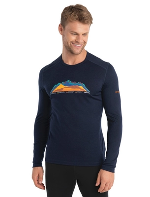 Ondershirt Icebreaker Men Merino 200 Oasis LS Crewe 7 Mountain Tops Midnight Navy