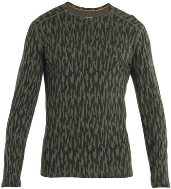 Ondershirt Icebreaker Men Merino 200 Oasis LS Crewe Macro Forms Loden Loden Dark AOP