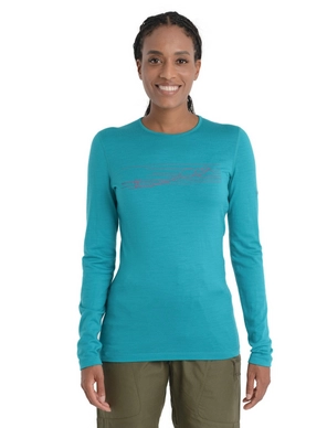 Ondershirt Icebreaker Women 200 Oasis LS Crewe Ski Stripes Flux Green