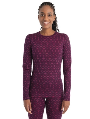 Ondershirt Icebreaker Women Merino 200 Oasis LS Crewe First Snow Nightshade Tempo AOP
