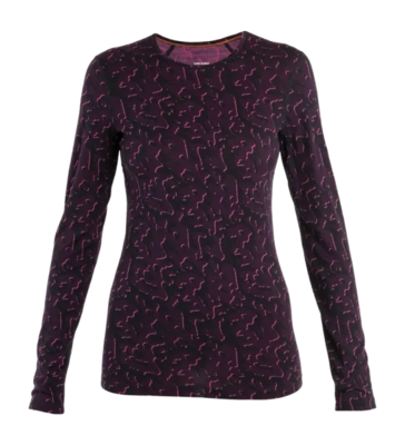 Ondershirt Icebreaker Women Merino 200 Oasis LS Crewe Macro Camo Tempo Black Nightshad AOP