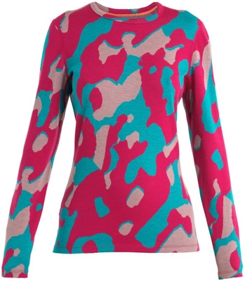 Ondershirt Icebreaker Women Merino 260 Vertex LS Crewe Natural Shades Electron Pink Crystal Fluxgreen