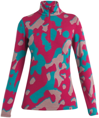 Ondershirt Icebreaker Women Merino 260 Vertex LS Half Zip Natural Camo Electron Pink Crystal Fluxgreen