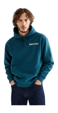 Pull Aigle Men Printed Hooded Sweatshirt Storm Blue