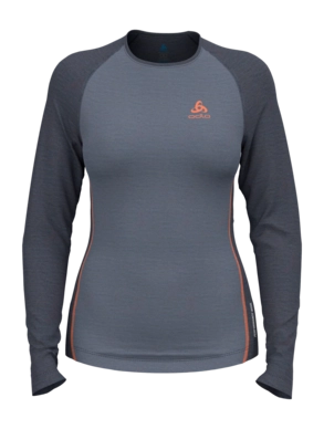 Ondershirt Odlo Women Bl Top Crew Neck L/S Natural Performance Folkstone Gray India Ink Melange