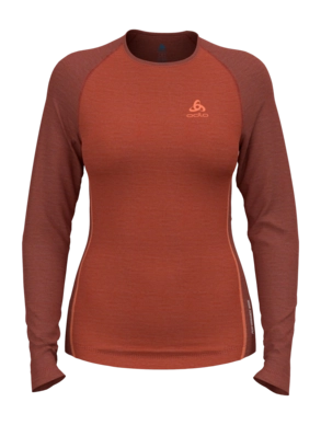 Unterhemd Odlo Bl Top Crew Neck L/S Natural Performance Damen Cinnabar Spiced Apple Melange