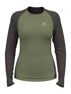 Maillot de Corps Odlo Femme Bl Top Col Rond L/S Natural Performance Matte Green Dark Grey Melange
