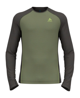 Ondershirt Odlo Men Bl Top Crew Neck L/S Natural Performance Matte Green Dark Grey Melange