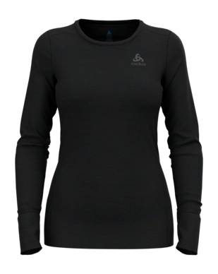 Ondershirt Odlo Women Bl Top Crew Neck L/S Merino 200 Black