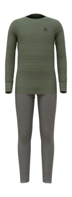 Baselayerset Odlo Unisex Set Long Active Warm Eco Set Odlo Steel Grey Melange Matte Green