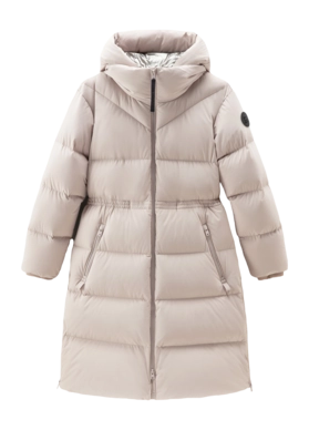 Parka Woolrich Damen Matt Stretch Langer Puffer Parka Hell Taupe