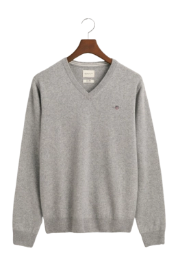 Trui GANT Men Superfine Lambswool V-Neck Grey Melange