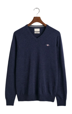 Pull GANT Homme Superfine Lambswool V-Neck Dark Navy Melange