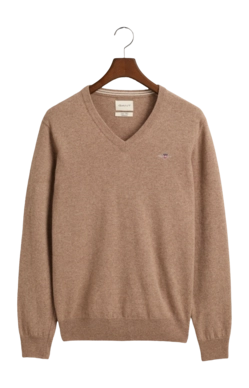 Trui GANT Men Superfine Lambswool V-Neck Dk. Sand Melange