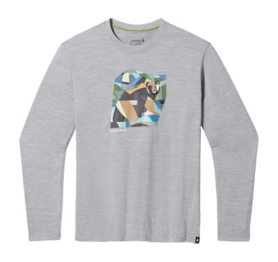 Long Sleeve T-Shirt Smartwool Men Backcountry Bear Graphic Long Sleeve Tee Light Gray Heather