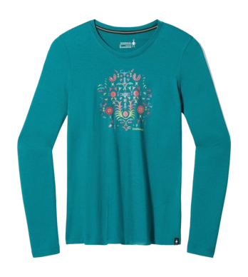 Long Sleeve T-Shirt Smartwool Women Floral Tundra Graphic Long Sleeve Tee Emerald Green