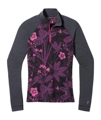 Ondershirt Smartwool Women Classic Thermal Merino Base Layer 1/4 Zip Boxed Purple Iris Floral