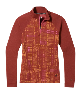 Ondershirt Smartwool Women Classic Thermal Merino Base Layer 1/4 Zip Boxed Pecan Brown Digi Plaid
