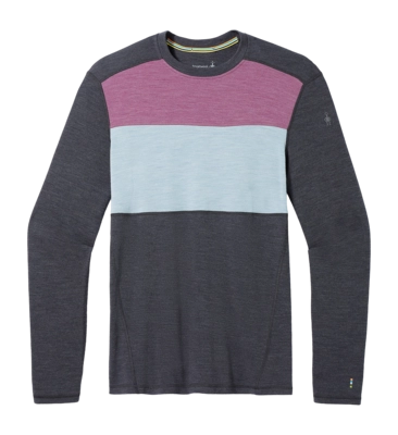 Ondershirt Smartwool Men Classic Thermal Merino Base Layer Colorblock Crew Boxed Charcoal-Argyle Purple