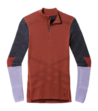 Maillot de Corps Smartwool Women Intraknit Thermal Merino Base Layer Colorblock 1/4 Zip Pecan Brown