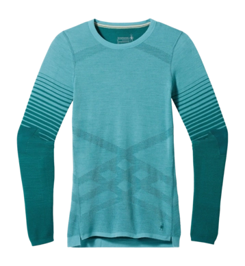 Maillot de Corps Smartwool Women Intraknit Thermal Merino Base Layer Pattern Crew Cascade-Emerald