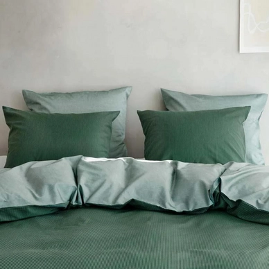 Dekbedovertrek Yumeko Double Face Green-White Stripe/Green Chambray Tencel