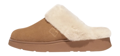 FitFlop Women Gen-Ff Shearling-Collar Suede Slippers Desert Tan