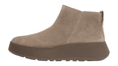 Stiefeletten FitFlop F-Mode Suede Flatform Zip Ankle Boots Damen Minky Grey