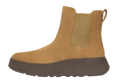 FitFlop Women F-Mode Suede Flatform Chelsea Boots 2-Tone Elastic Perfect Tan