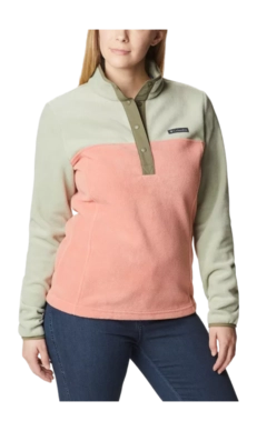 Trui Columbia Women Benton Springs 1/2 Snap Pullover Faded Peach Safari Stone Green