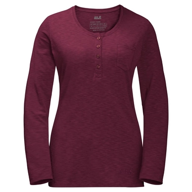 Long Sleeve T-Shirt Jack Wolfskin Women Winter Travel Henley Garnet Red
