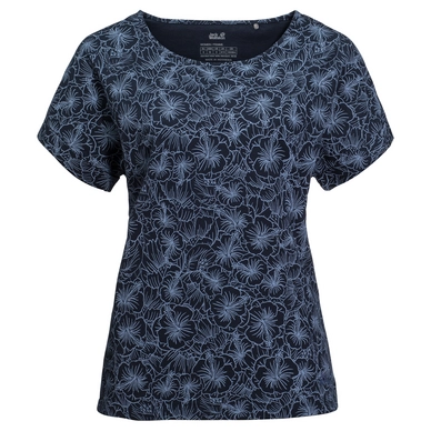 T-Shirt Jack Wolfskin Women Hibiscus Flower Midnight Blue All Over