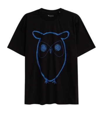 T-Shirt KnowledgeCotton Apparel Men Regular Big Owl Front Print Black