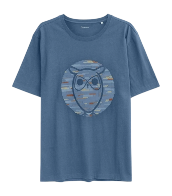 T-Shirt KnowledgeCotton Apparel Heavy Single Owl Cross Stitch Print Herren Moonlight Blue