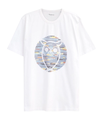 T-Shirt KnowledgeCotton Apparel Heavy Single Owl Cross Stitch Print Herren White