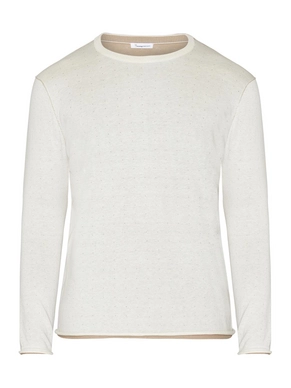 Trui KnowledgeCotton Apparel Men Regular Double Layer Rolledge Crew Neck Knit Egret