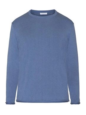 Jumper KnowledgeCotton Apparel Men Knits Regular Double Layer Roll Edge Crew Neck Moonlight Blue