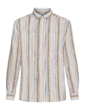 Chemise KnowledgeCotton Apparel Men Loose Linen Shirt Multi Color Stripe