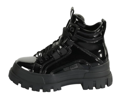 Buffalo Women Aspha NC Mid Laceup Black Vegan Patent
