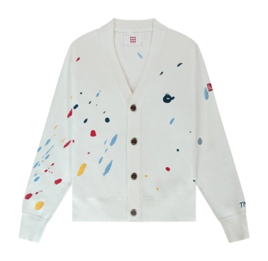 Cardigan The New Originals Homme Paint Splatter White Alyssum and Carmine