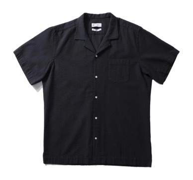 Hemd Edmmond Studios Seersucker SS Herren Plain Navy
